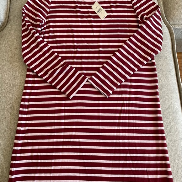 Lou & Grey Striped Signature Soft Boatneck Sweater Dress Burgundy & Pink Med NEW - Picture 3 of 5
